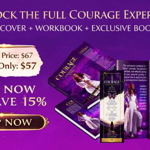 Courage A Redemption Story bundle with hardcover book workbook and exclusive bookmark by Lacricia Darling