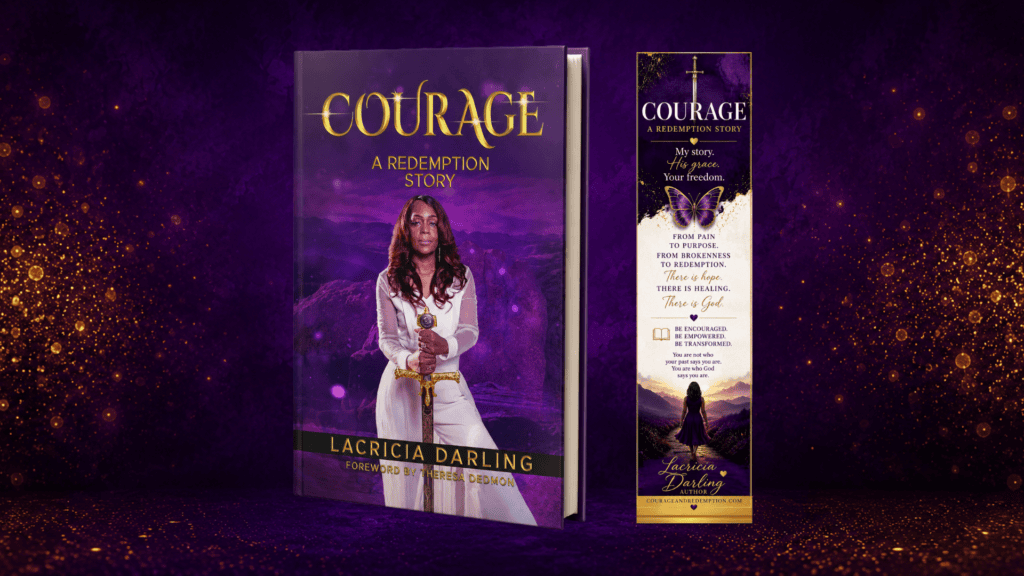 Courage A Redemption Story book and bookmark by Lacricia Darling,